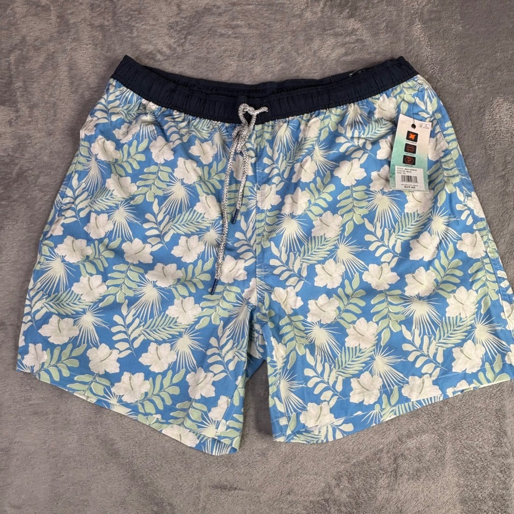 Rainforest Swim Trunks Mens XL Blue Tropical Floral 4-Way Stretch RF01A40043 NEW